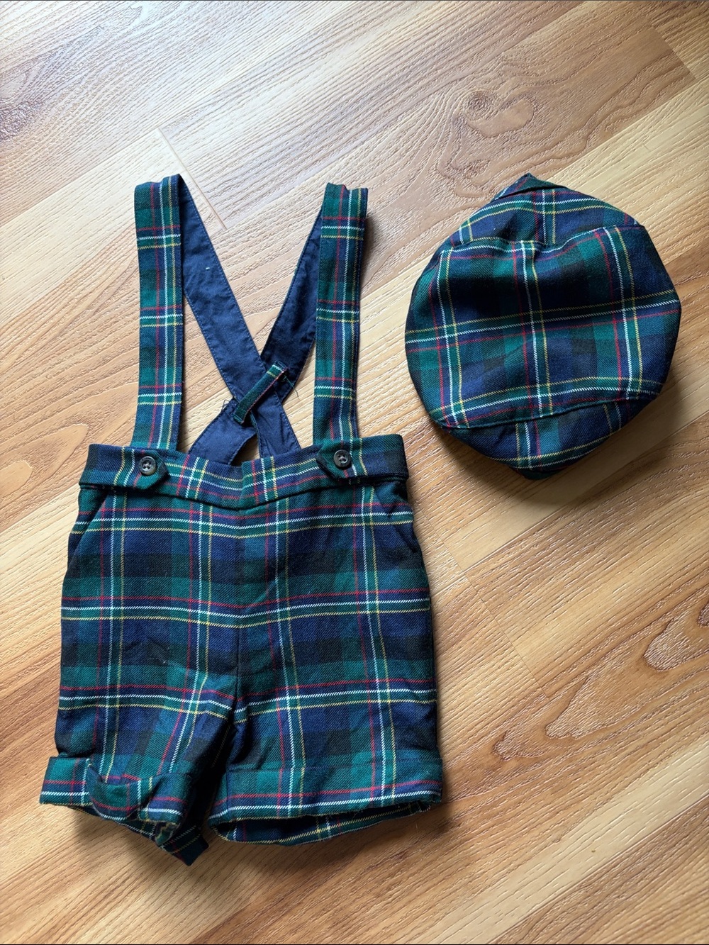 Janie and Jack Baby Boy Plaid Shortall Suspender Shorts with Matching Hat Tartan